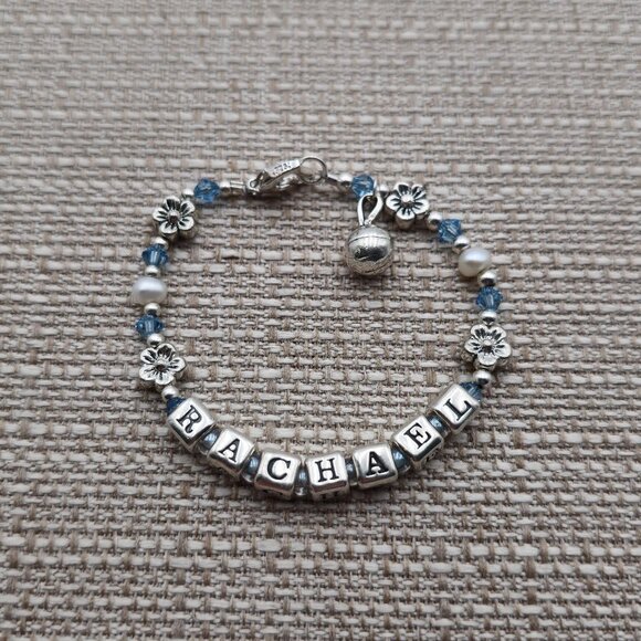 6 Inch Sterling Silver Rachael Floral Name Heavy Bracelet B480 - Picture 1 of 5